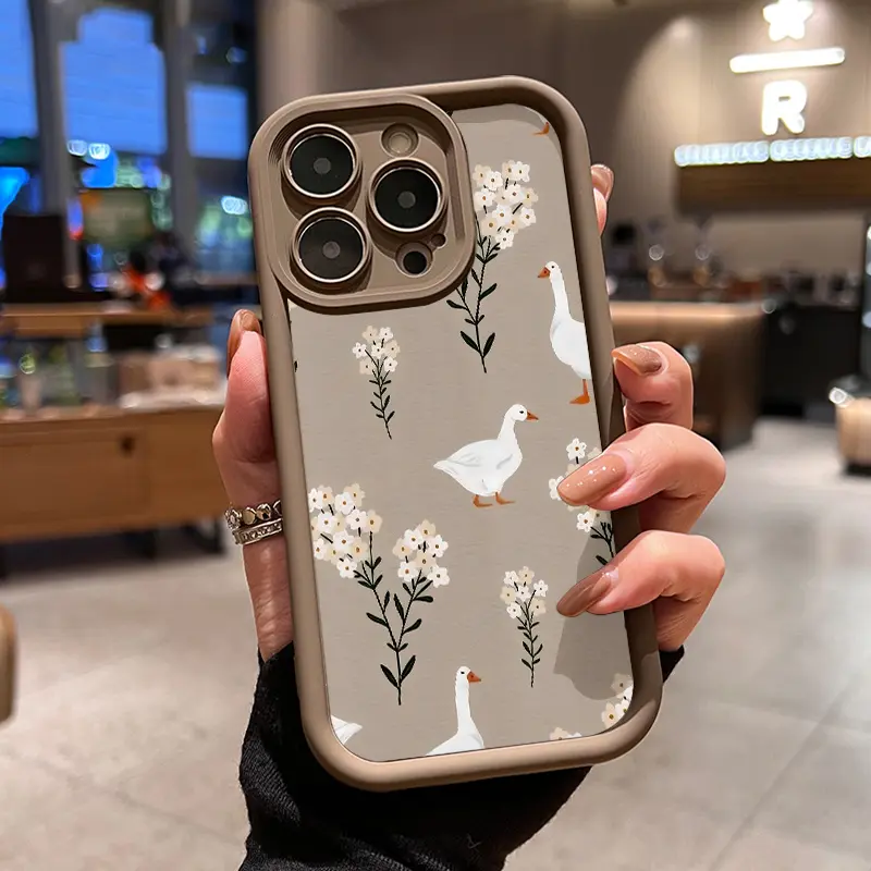 Floral Duck Design Protective Waterproof TPU Silicone Smartphone Case - 2D Printing, Camera & Screen Protection, Rugged Casing for iPhone 17 Pro Max,16,16e,15,14 Plus,13,12 Mini,11,Air,X,XS - Mobile Phone Accessories Cover, Valentine's Day Gift, Form-Fit
