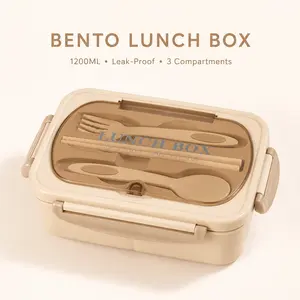 1200ML Adult Bento Lunch Box, Leak-Proof 3-Compartment Lunch lunchable food Container with Built-in Utensils, Microwave Safe