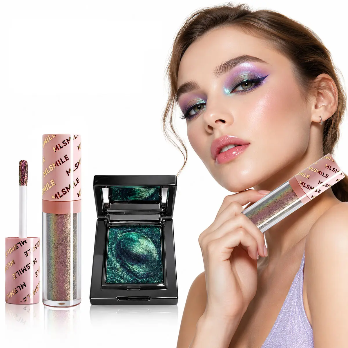 Multichrome Chameleon Eyeshadow Duo Set - Liquid Metal & Diamond Glitter Eye Shadow, Waterproof Color Shifting Metallic Eye Makeup