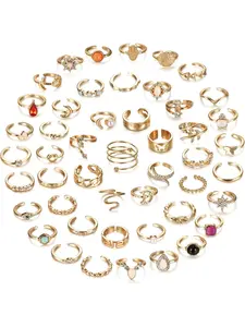 48Pcs Open Toe Rings Set for Women Men Adjustable Vintage Retro Knuckle Ring Stackable Statement Ring Unique Rings Bohemian Toe Finger Tail Ring Summer Beach Foot Jewelry Ring Sets 14K Gold Plated Toe Ring