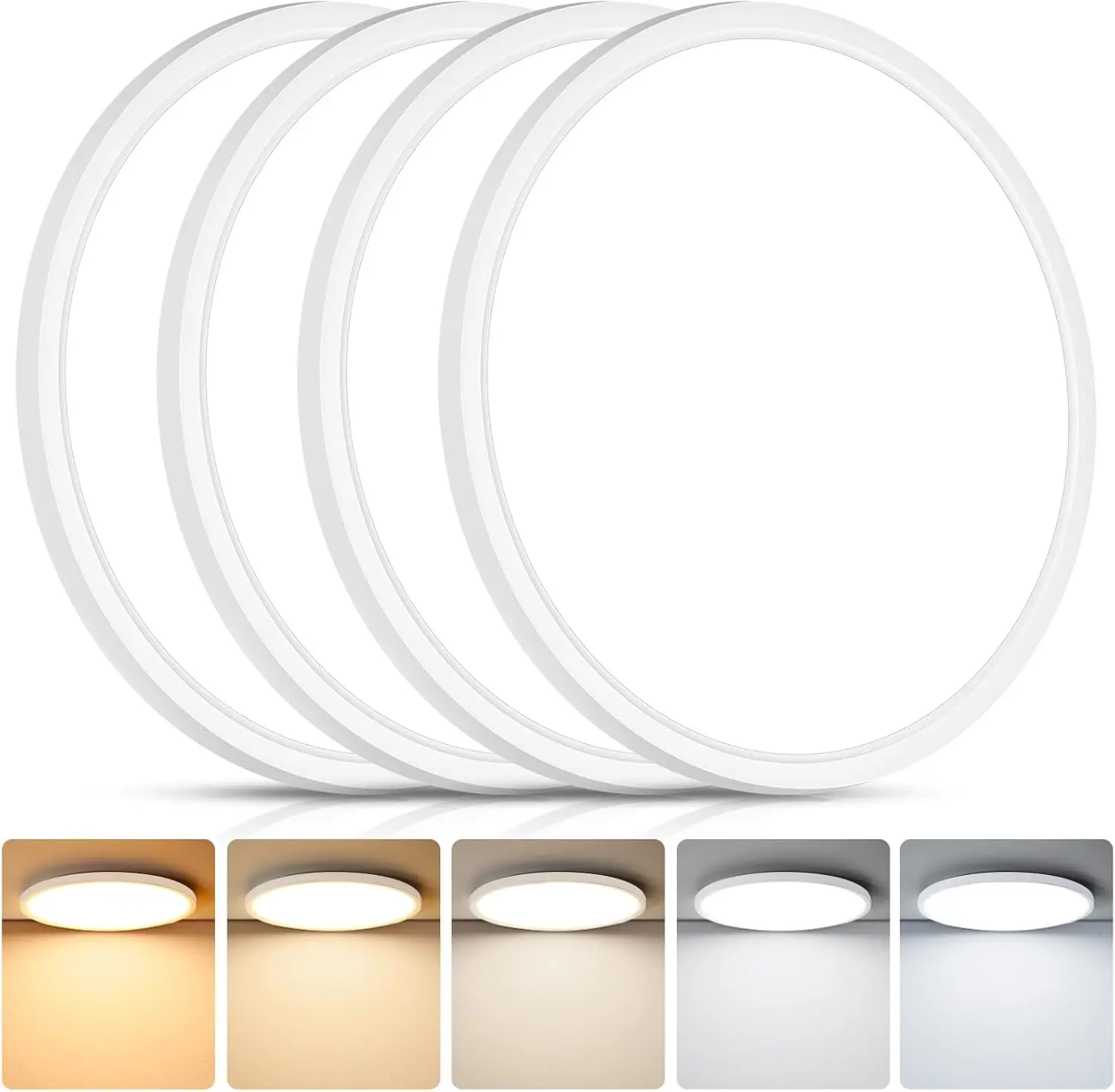 【Wired】MATULSA 4Pack LED Flush Mount Ceiling Light Fixture, 12 Inch 24W, Super Slim 0.67 Inch, 3200LM, Dimmable & 2700K-6500K 5 Color Selectable LED Ceiling Lights for Bedroom, Dimmable Ceiling Lights, Mood Lighting, Ceiling Lighting