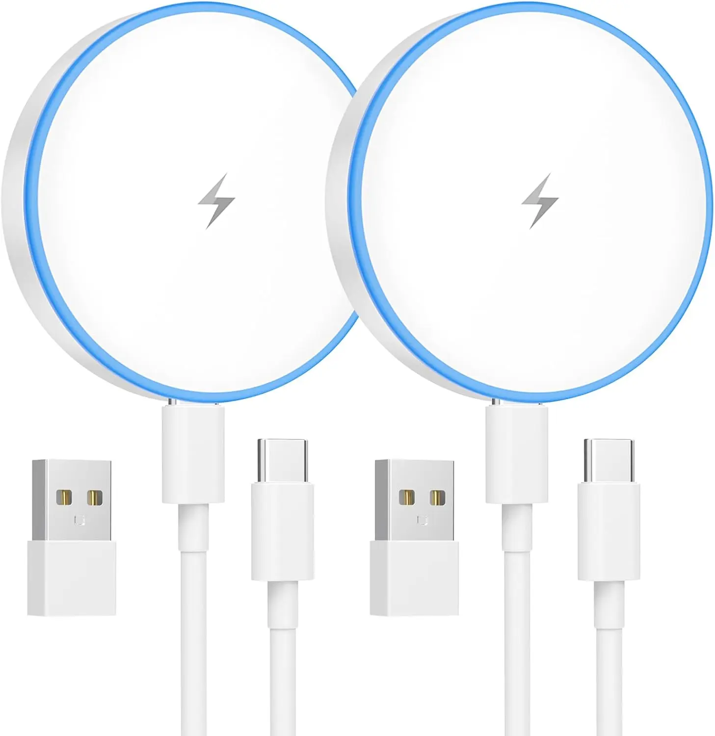 2 Pack 15W MagSafe Charger Magnetic Wireless Charger Fast Charging Pad with Dual Ports Compatible with iPhone 17 16 15 14 13 12 Series and AirPods 4 3 2 Pro Qi Wireless Charging Dock for Apple Devices