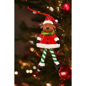 Christmas Ornament - Glossy Gingerbread Reindeer with Dangling Legs. Wizardi Festive Decoration F07-N2-9-SAA202C