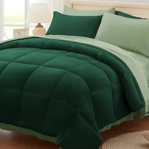 Queen Comforter Set,Emerald Green&Sage Bed in a Bag 7 Piece,Lightweight Bedding Set with Soft Down Alternative Fill,Bed Set Includes Comforter, Fitted Sheet, Flat Sheet,Pillowcases and Shams