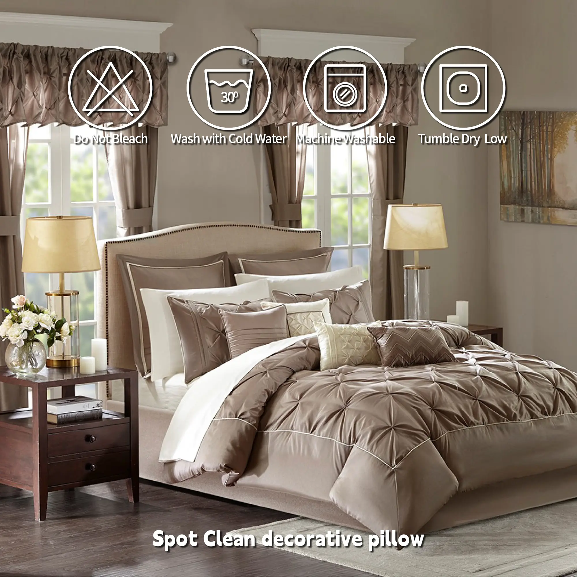 Madison Park 24-Piece Queen Room in a Bag Quilt Bedding Set - Imitation Silk Comforter, Luxe Diamond Tufting, All-Season Use, Matching Curtains, Decorative Pillows