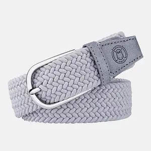 DUSTIN Grey Braided Belt with Steel Buckle & Leather Tail, Stretch-Fit, 1.4" Width