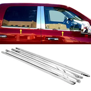 304 Polished Stainless Steel Tape-On Window Molding Sill Overlay Deco Compatible With 2009-2018 RAM 1500 2500 3500 CREW CAB 4 DOOR