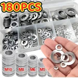 180PCS 304 Stainless Steel Flat Washers Assortment, 8 Sizes M2–M10, O-Ring Spacers & Retaining Washers Kit with Storage Case, Rust-Resistant, Heavy Duty, Easy to Install, for DIY, Construction, Automotive, Marine & Industrial Use