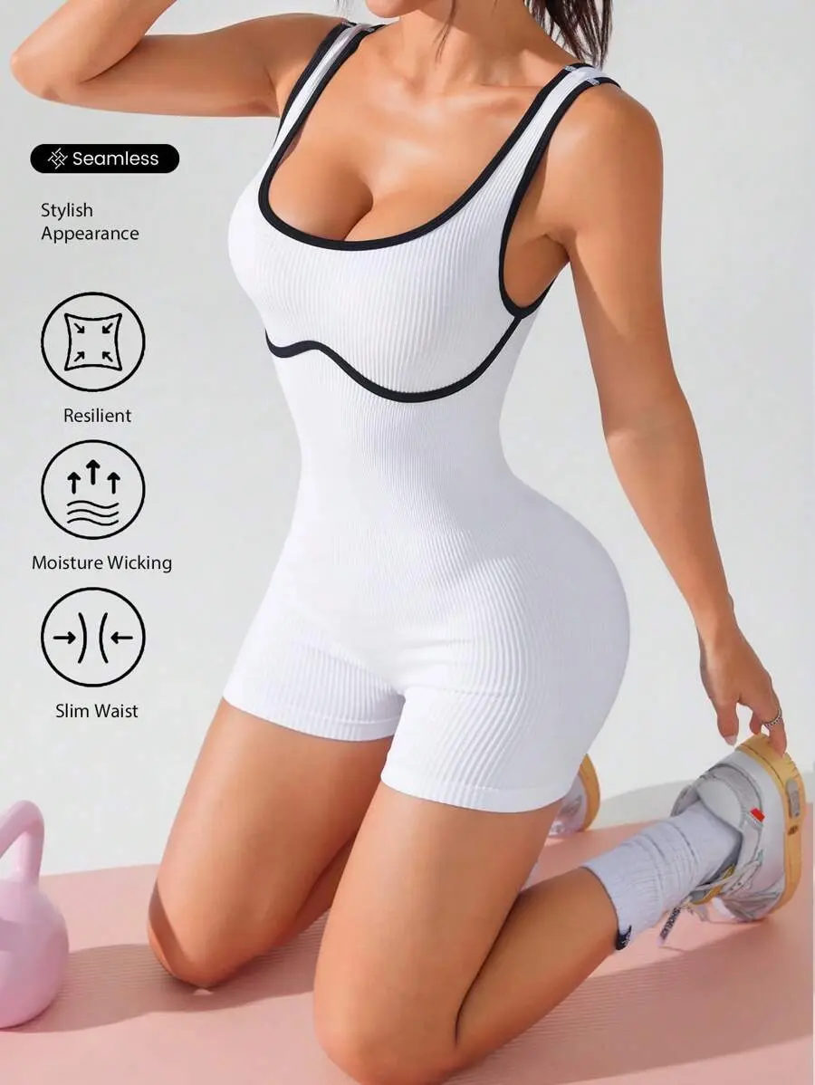Camisole Jumpsuit Backless Bodycon Slim Fit Stretch Fabric Lightweight Breathable Comfortable Workout Yoga Pilates Gym Activewear One Piece Women Fitness Outfit
