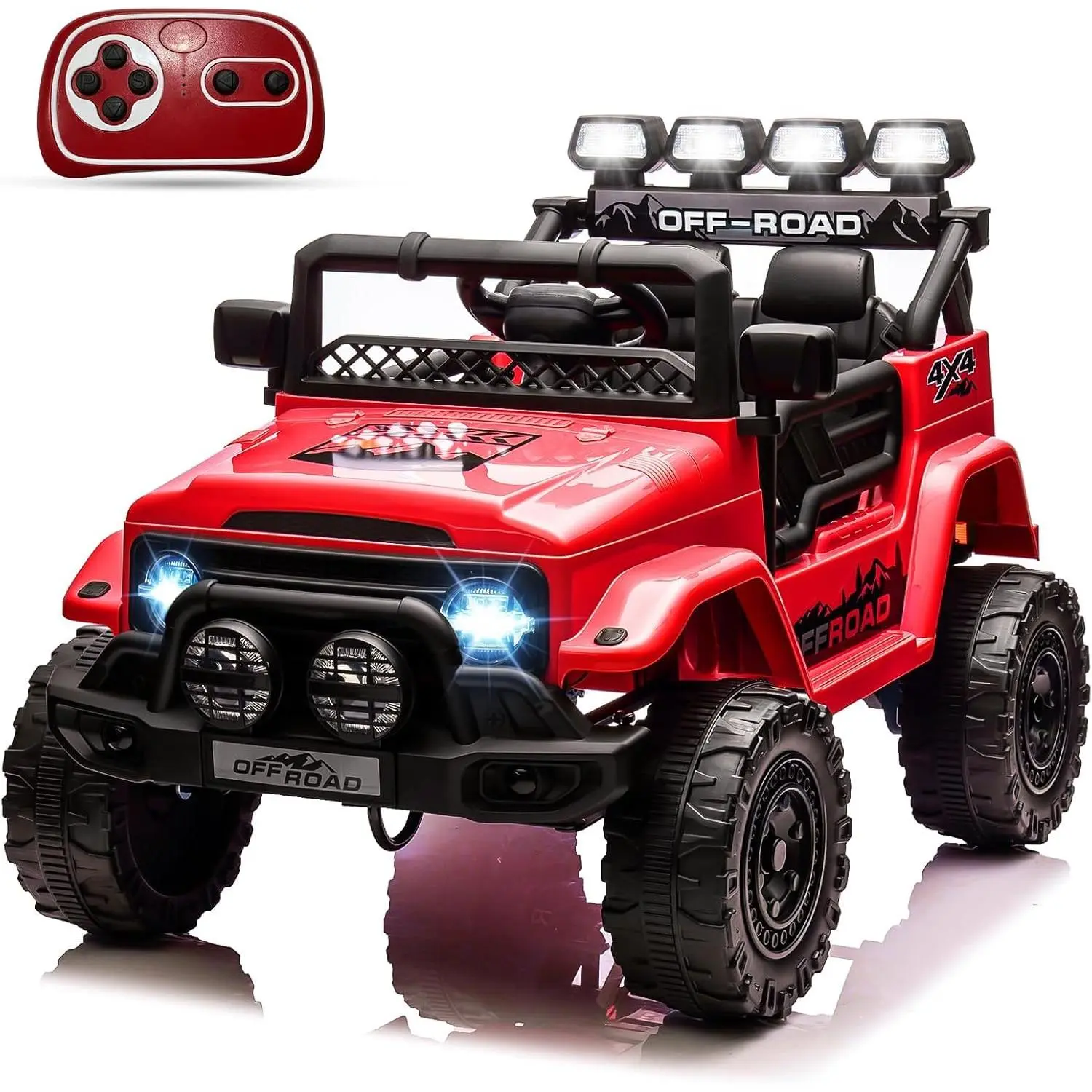 GARVEE 12V Remote Control Toddler Car for 3-4 Years, Red Electric Kids' Ride-On Truck with Aux, Emergency Brake, Steering Wheel, Accelerator Pedal, Treaded Tires, Music Mode, Story Features - 5MPH Max Speed, Outdoor Play Birthday Gift, Ride On Wheels