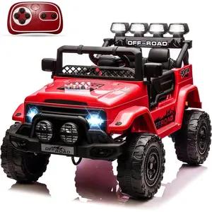 GARVEE 12V Remote Control Kids' Ride-On Truck for Kids Outdoor Play - 5MPH Max Speed, Steering Wheel, Accelerator Pedal, Treaded Tires, Music Mode, Story Features, Red Electric Toy Car
