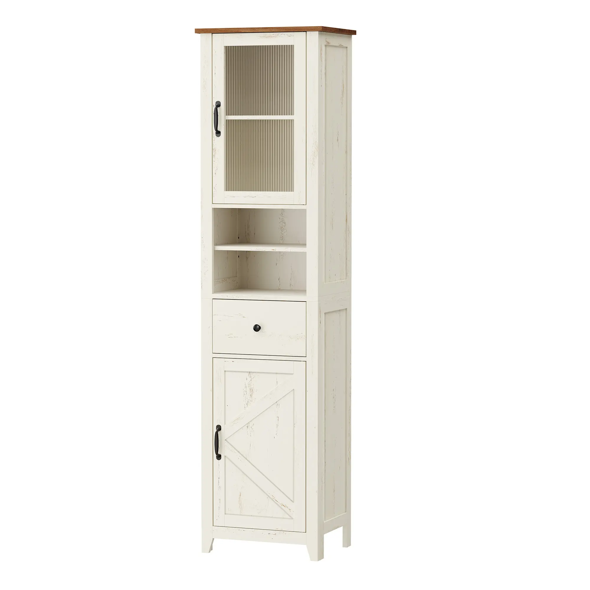 VASAGLE LIRY Collection Tall Bathroom Storage Cabinet - Farmhouse Look Freestanding Narrow Organizer Unit with Drawer + Doors, Space-Saving Solution, Narrow Tall
