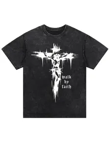 Black T-Shirt with Cross and Faith Graphic Christian Inspirational Religious Tee for Men and Women Spiritual Faith-Based Shirt for Church Prayer Bible Study and Everyday Casual Wear Trendy Minimal Christian Streetwear Top