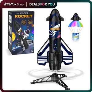 Rocket Launcher for Kids, 200 ft Flight Altitude Self Launching Motorized Rocket Toy with Safety Parachute Land and LED Light, Outdoor Toys Gifts for Ages 6-12 Kids