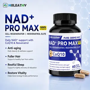 HIILEATHY NAD+ Pro Max | Pure Botanical Dietary Blend | 300mg Premium NAD+, CoQ10 & Resveratrol with Natural Plant Elements Brain Boost Supplement