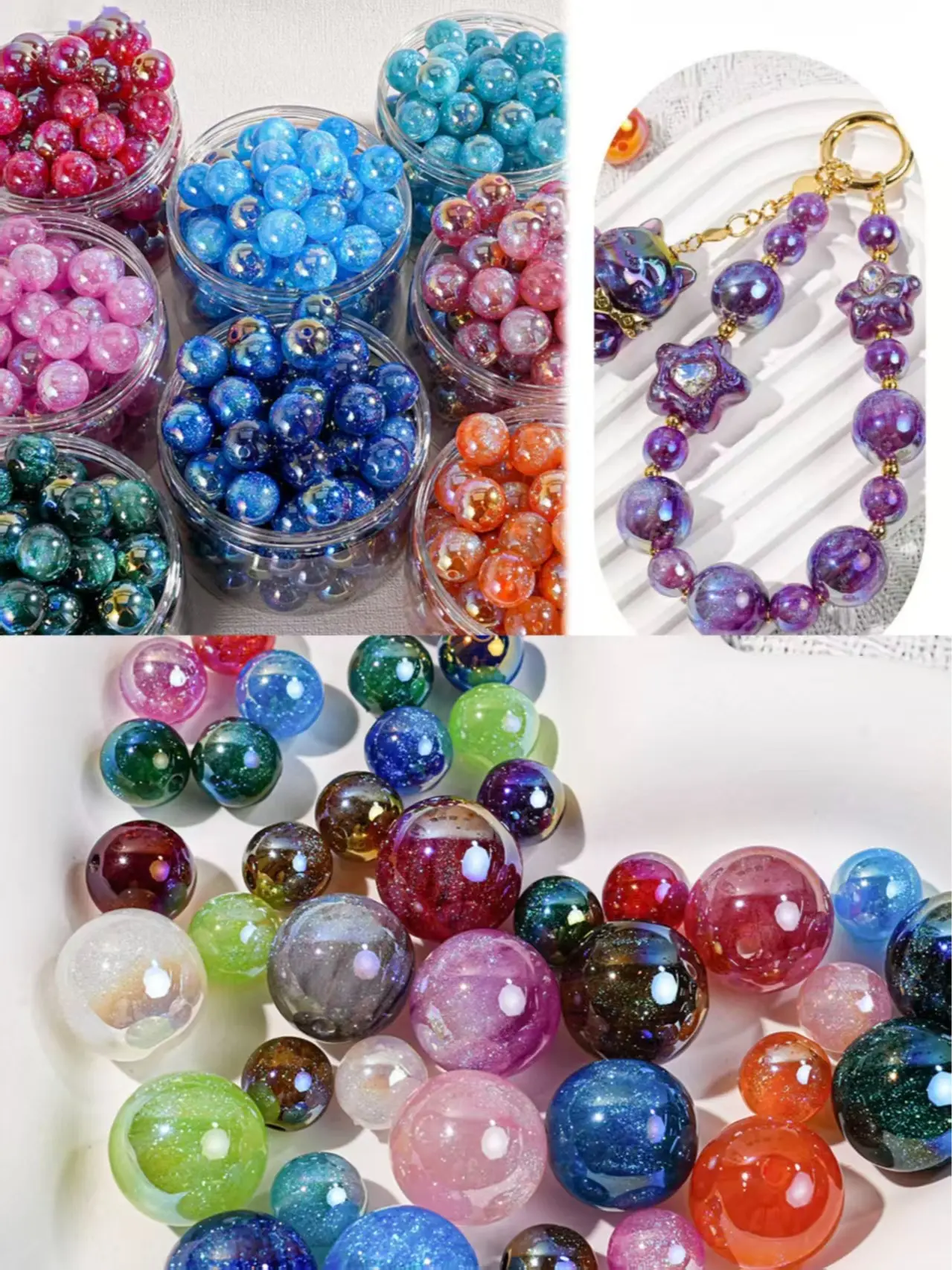 Ltty-T19-Mermaid Round Beaded for Phone Chain DIY Material Loose Beads (12mm/16mm)