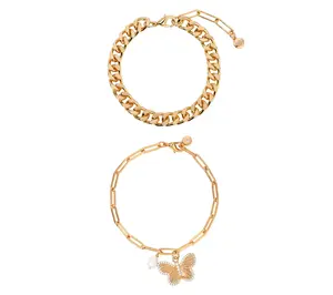 Ettika Butterfly Charm & Chain Bracelet Set