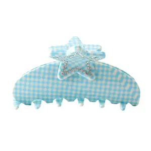 The Starry Claw Clip in Blue Checkers - Simple Design for Versatile Use in Various Applications