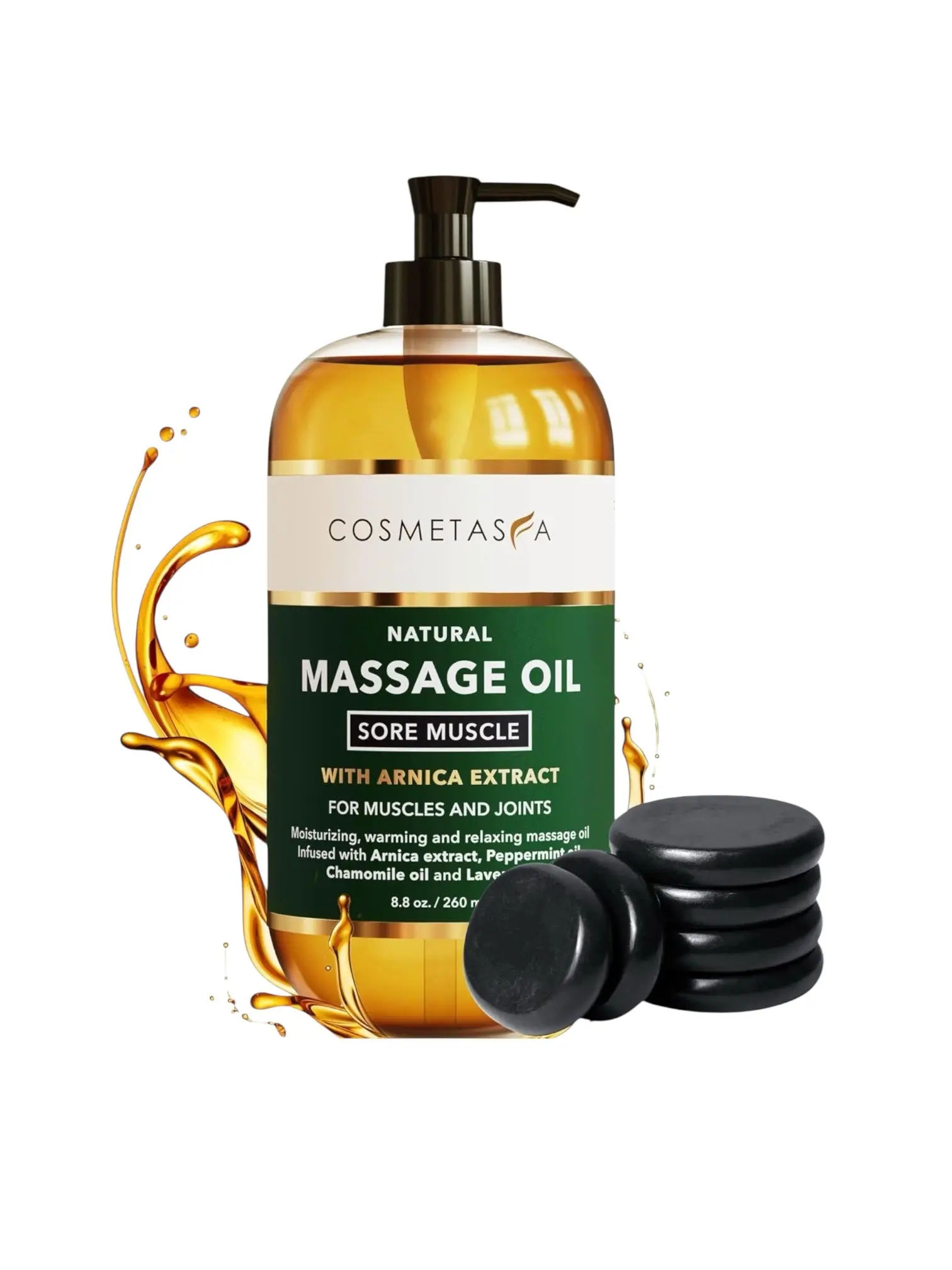Sore Muscle Massage Oil with Massage Hot Stones
