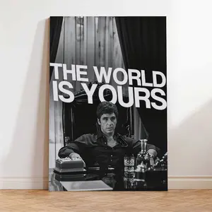 Channel Tony Montana’s Energy –  "The World Is Yours" Wall Art for Ambitious Go-Getters Edition Scarface Black & White Poster for Your Office & Bedroom