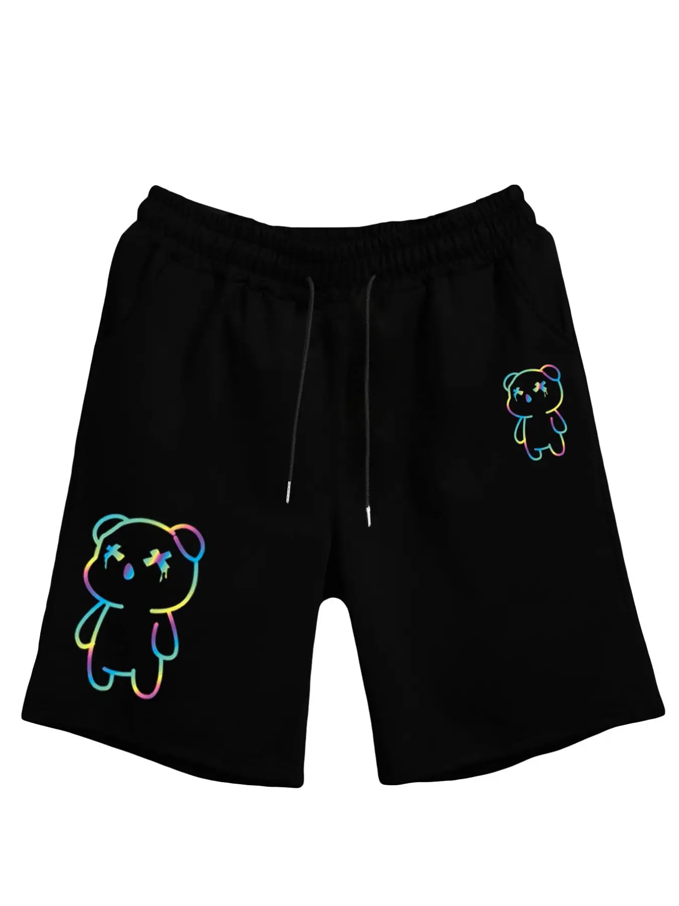 Harajuku Style Cartoon Bear Print Baggy Shorts - Breathable Cotton Streetwear Jogger Shorts with Drawstring - Unisex Alt Fashion Aesthetic Shorts for Teen Boys and Girls