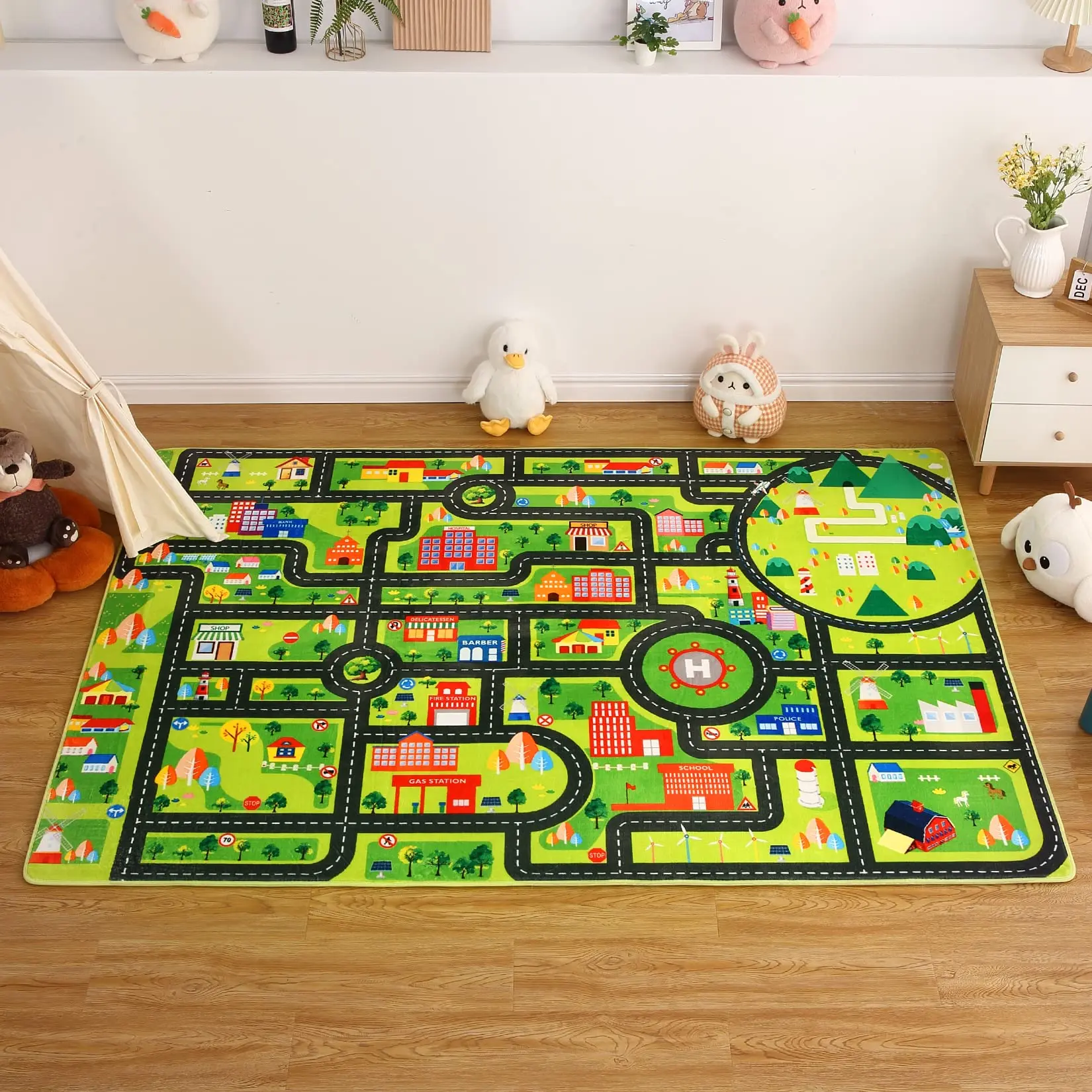 GARVEE 3x5 City Play Mat Carpet with Road and Cars Design, Ultra Soft Non-Slip Educational Rug for Nursery, Classroom, Bedroom, and Playroom Learning and Play Areas