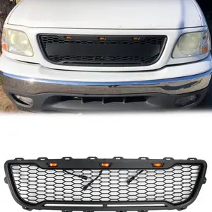 1999-2003 Ford F 1-50 Raptor Style Front Honeycomb Bumper Grille Matte Black Grill W/ LED & Letter