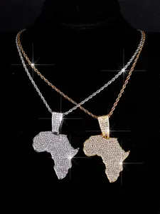 Hip Hop Exquisite African Map Pendant Necklace, Dangling Charms Necklace, Singer Jewelry Accessory for Men and Women, Perfect for Festivals and Parties, Ideal Gift, Exquisite Chain Jewelry