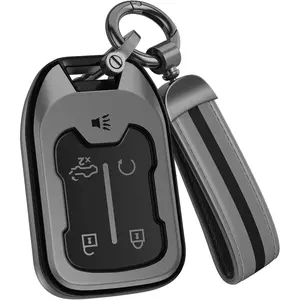 for Chevy/GMC Key Fob Cover Accessories, Matte TPU Material, With a Cute Leather Keychain, for Silverado, Sierra, Suburban, Acadia, Tahoe, Yukon And Other Models.(Matte Gray, 5 Buttons)