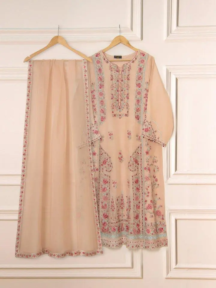 Aghanoor 3 Piece - Pure Organza Embroidered Suit