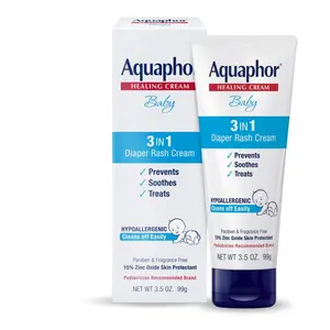 Aquaphor Baby Diaper Rash Cream 3-in-1 Relief Hypoallergenic with Zinc Oxide & Panthenol 3.5 Oz Tube
