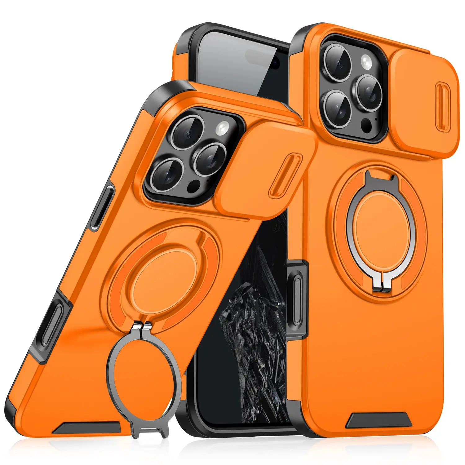 Magnetic Smartphone Casing with 360° Protection, Slide Camera Cover & Kickstand - Shockproof Protective Bumper Accessories for iPhone 17/16/15/14/13 Cellphone