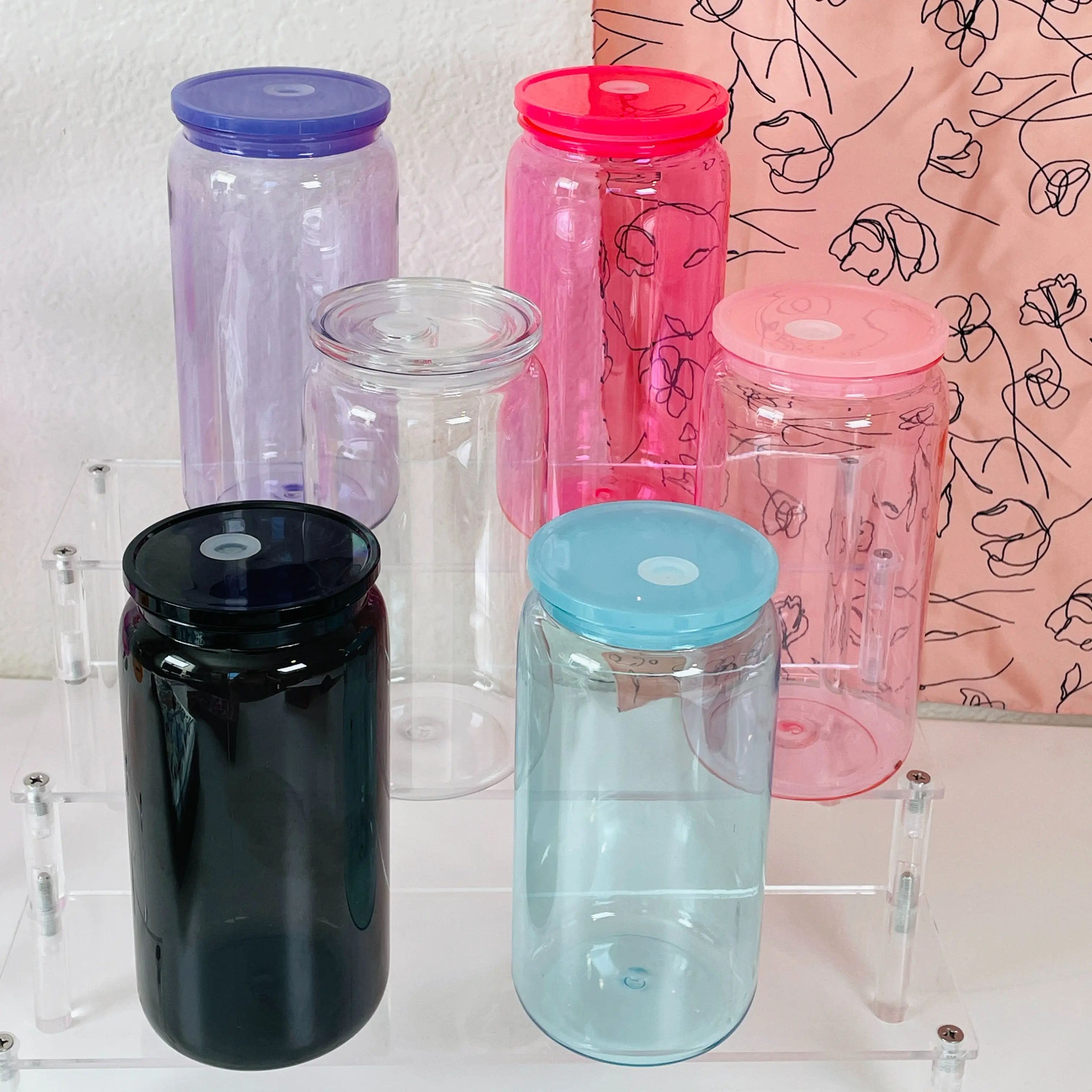 Colorful 160z Plastic Tumbler w/ wrap and straw / Choose your UV DTF wrap in the LIVE !