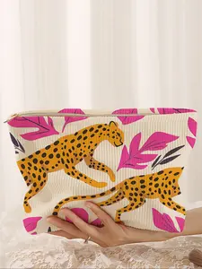 Cheetah Print Makeup Bag, Cartoon Style, Cute Lightweight Multi-Functional Fashion Casual Cosmetic Bag, Travel Organizer for All Seasons, Travel Cosmetic Bags, Travel Beauty Bag