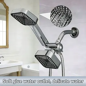 Two-in-One Shower Head Set: Premium High-Flow Overhead and Handheld Shower with Long Hose, 3-Way Water Diverter for Bathroom