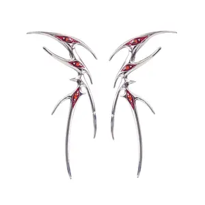 Red Rhinestones Silver Color Metal Earrings Accessories for Women Jewelry