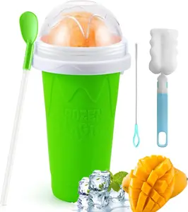 Frozen Magic Slushy Maker Cup Reusable Double Layer Squeeze Cup for Quick Frozen Smoothies & Homemade Milkshakes with Cleaning Brush and Spoon BPA-Free Silicone Safe Healthy Material