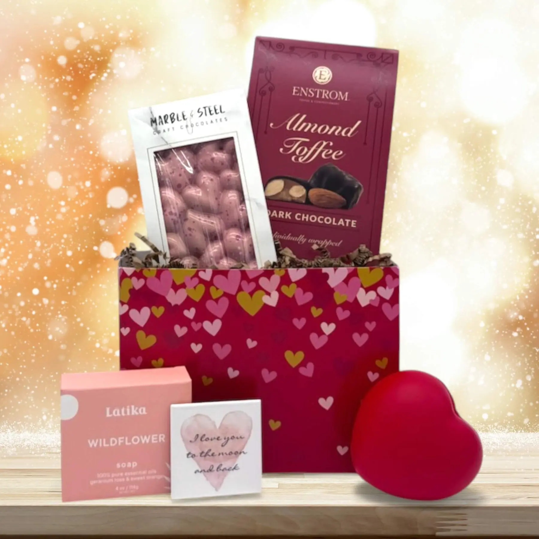Itsonlynaturalgifts Perfect Valentine's Gift Basket with Enstrom Almond Toffee Dark Chocolate & Latika Wildflower Soap