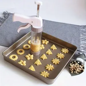 Manual Cookie Gun Set, Stainless Steel Nozzle, Cake Decorating Tool, Cream Piping Gun, Multi-Functional Baking Kit for Cookies and Pastries