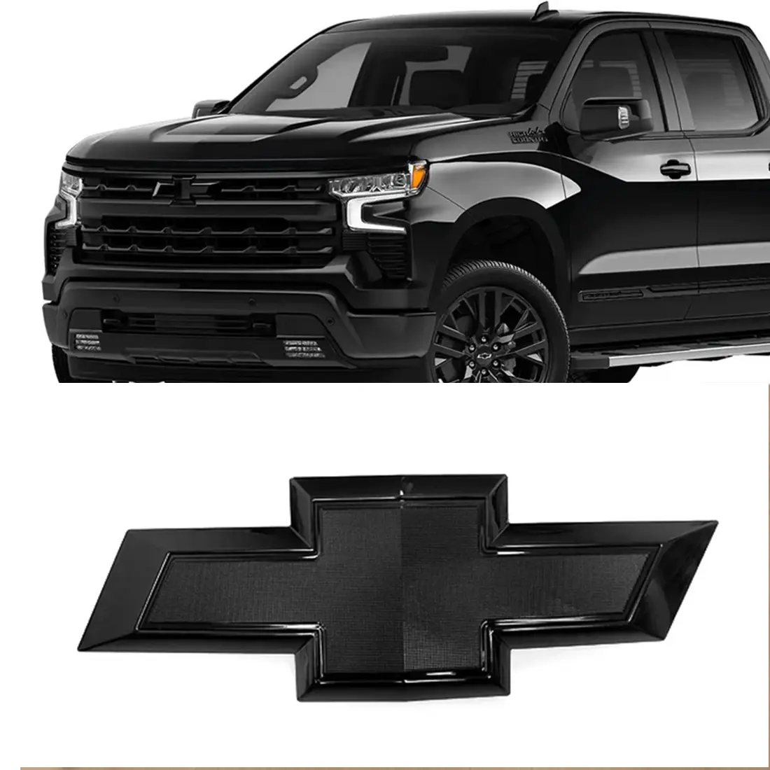 Front Grille Bowtie Emblem for 2022-2026 Chevy Silverado 1500, 3D Design Chrome/Gloss Black ABS Badge, 13 3/4 Inches Long, Waterproof, Rust-Resistant Direct Replacement Car Accessories Pickup Truck Exterior Upgrade Part, Vehicle Accessories