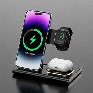 A80 4-In-1 Foldable Fast Charging Wireless Charger, Compatible with Apple iPhone 17 16 15 14 13 and Samsung Galaxy, Apple Watch & Earphones