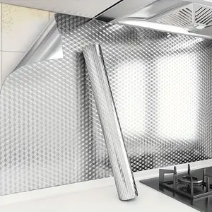 Self-Adhesive Aluminum Foil Kitchen Oil Proof Film, 1 Roll, Silver Color, Durable Heat Resistant, Easy Clean, Ideal for Home & Commercial Kitchens