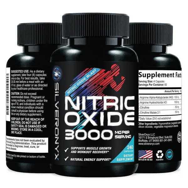 Extra Strength Nitric Oxide Booster - 3X Strength L-Arginine AKG & Citrulline Malate - Men & Women Premium Pre Workout Nitric Booster - Natural Energy & Muscle Support, Bottled in USA - 240 Capsules