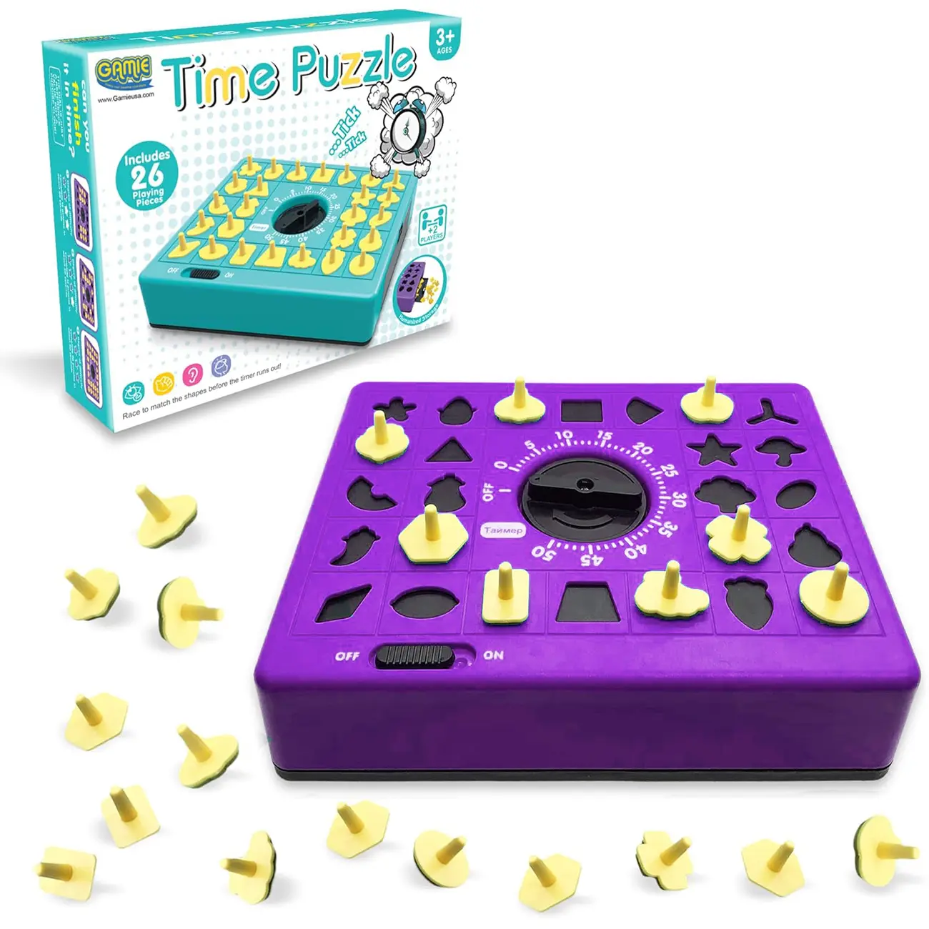 Kids' Pop Up Board Game - Eco-Friendly ABS Plastic Compact Board with Shape Blocks, Puzzle Pieces, Timer Challenge, Color Recognition, Problem-Solving Skill Development, Children's Day Gift