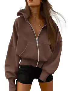 BTFBM Women's Silver Zipper Hoodie Long Sleeve Fleece Y2K Casual Sweatshirt with Pockets for Fall&Winter