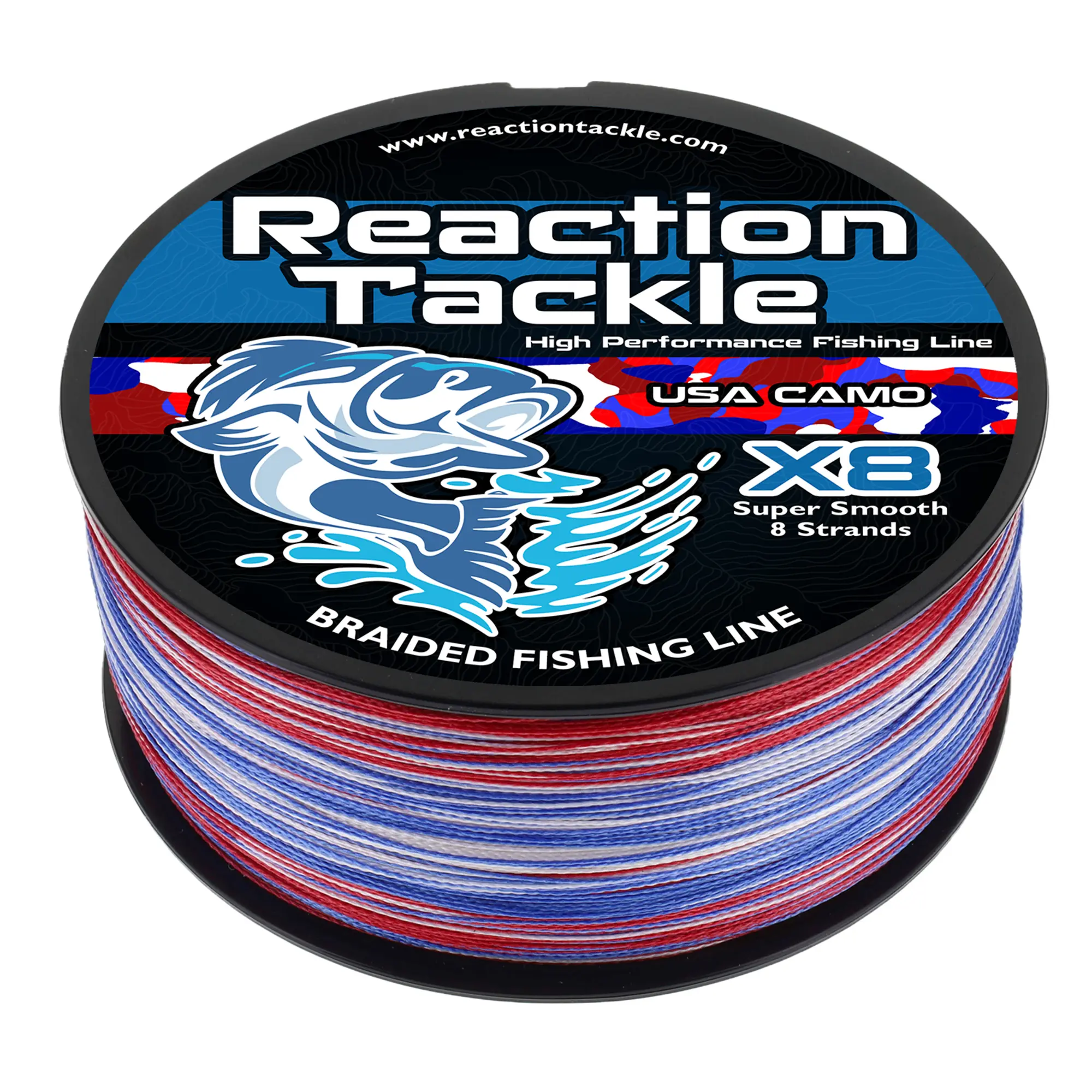 Reaction Tackle USA Camo Braided Fishing Line - 4-Strand and 8-Strand, Metered
