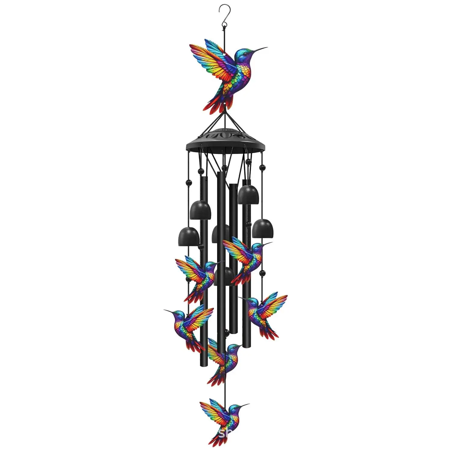 Vintage Hummingbird Wind Chime - Metal Tube & Bell Flat 2D Hanging Home Decor, Melodious Tone, Durable Construction, Easy Installation, Ideal Gift for Bird Enthusiasts, Outdoor/Indoor Windchimes