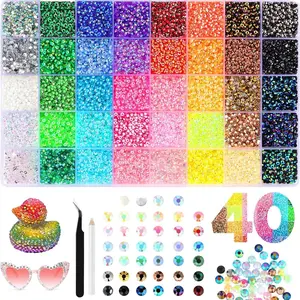 Bedazzling Kit with 40000 Pcs 3mm Jelly Rhinestones, 40-Color Flatback Resin Gems for Nail Art and DIY Craft Supplies