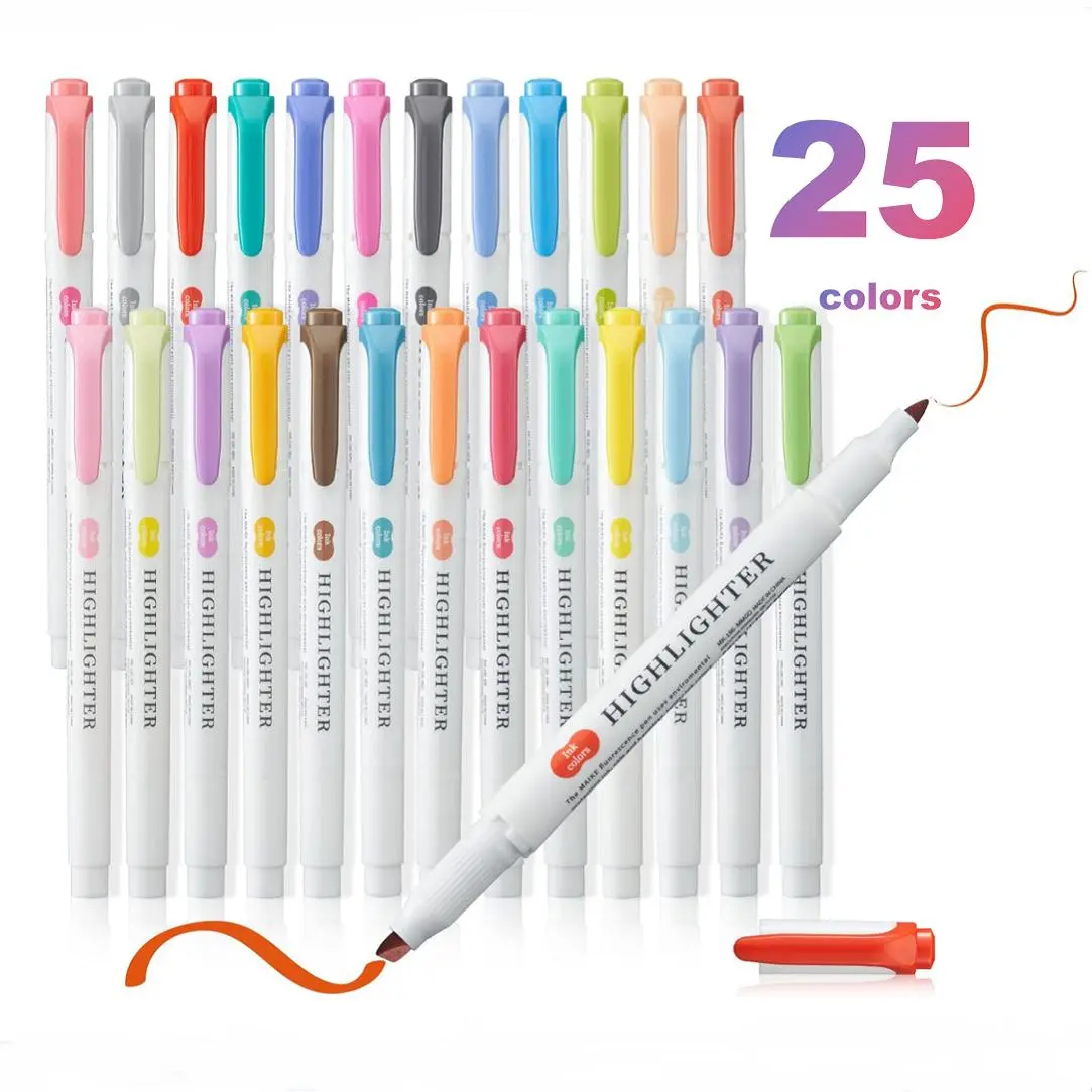 Colorful Highlighter Pen, 25pcs Chisel & Fine Tip Double Ended Smooth Highlighter Pen, Highlighter Pen for Art Writing School Home Dormitory, Dual End Marker, Dual Tip Highlighters, Highlighters Pens
