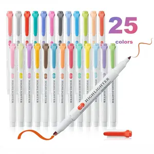 Colorful Highlighter Pen, 25pcs Chisel & Fine Tip Double Ended Smooth Highlighter Pen, Highlighter Pen for Art Writing School Home Dormitory, Dual Tip Highlighters